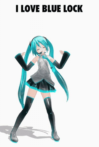 A Picture Of Hatsune Miku With The Words " I Love Blue Lock " Above Her GIF