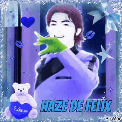 A Picture Of Haze De Felix With A Teddy Bear Holding A Heart That Says I Love You GIF