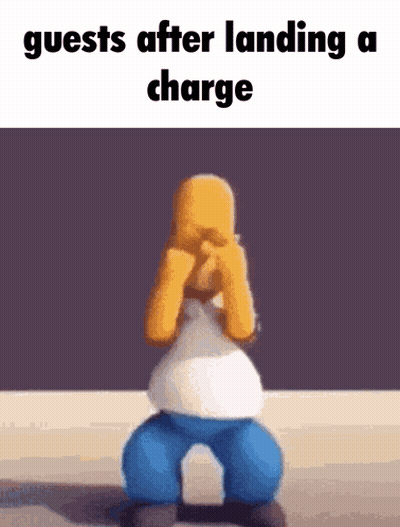 A Picture Of Homer Simpson Dancing With The Words Guests After Landing A Charge Above Him GIF