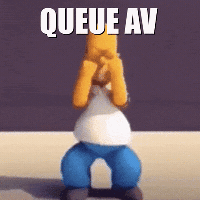 A Picture Of Homer Simpson With The Words " Queue Av " Written Above Him GIF