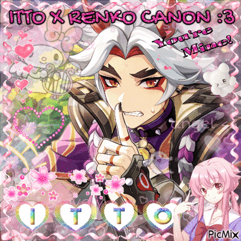 A Picture Of Itto X Renko Canon With Hearts Around Him GIF