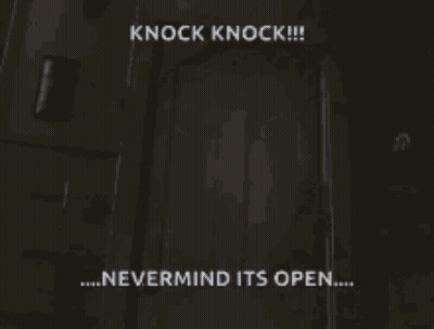 A Picture Of Jason Voorhees With The Words " Knock Knock " Above Him GIF