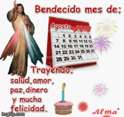 A Picture Of Jesus And A Calendar That Says Bendecido Mes De GIF