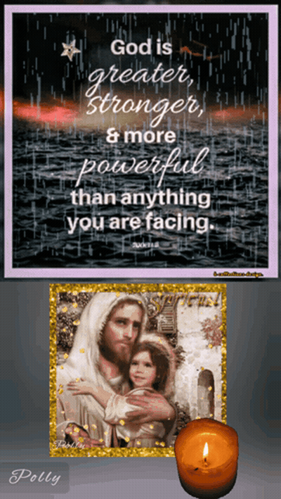 A Picture Of Jesus Holding A Little Girl With A Quote That Says God Is Greater Stronger And More Powerful GIF