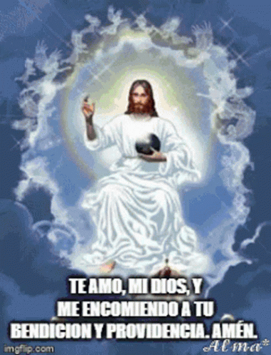 A Picture Of Jesus In The Clouds With The Words " Te Amo Mi Dios " GIF