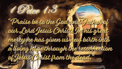 A Picture Of Jesus Laying In The Tomb With A Quote From 1 Peter GIF