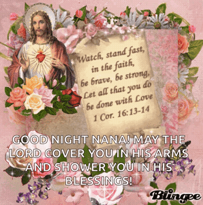 A Picture Of Jesus Surrounded By Flowers And A Scroll That Says " Watch Stand Fast In The Faith Be Brave Be Strong " GIF