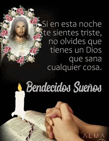 A Picture Of Jesus With A Candle And The Words Bendidos Suenos Benedictos Suenos GIF