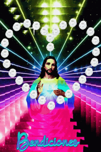 A Picture Of Jesus With The Word Bendiciones In The Lower Right GIF