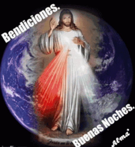 A Picture Of Jesus With The Words Bendiciones And Buenas Noches Below Him GIF