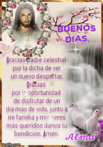 A Picture Of Jesus With The Words Buenos Dias In The Upper Right Corner GIF