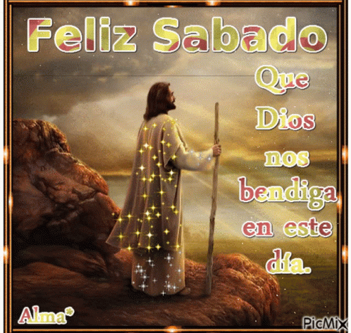 A Picture Of Jesus With The Words Feliz Sabado Que Dios Nos Bendiga En Este Dia On It GIF