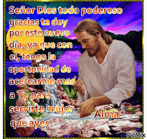 A Picture Of Jesus With The Words Señor Dios Todo Poderoso Above Him GIF