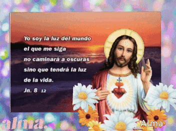 A Picture Of Jesus With The Words Yo Soy La Luz Del Mundo On The Bottom GIF