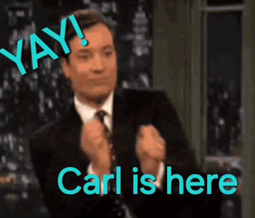 A Picture Of Jimmy Fallon With The Words Carl Is Here GIF