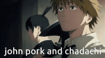 A Picture Of John Pork And Chadachi With Two Anime Characters GIF