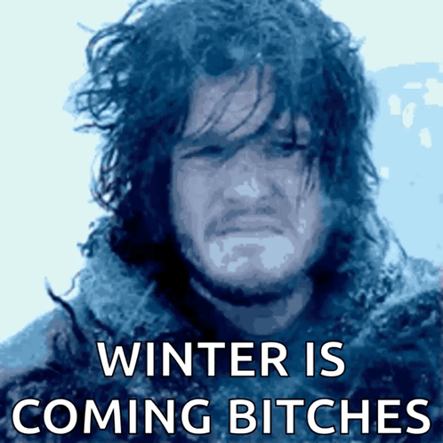 A Picture Of Jon Snow With The Words Winter Is Coming Bitches GIF