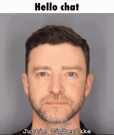 A Picture Of Justin Timberlake With The Words Hello Chat Below It GIF