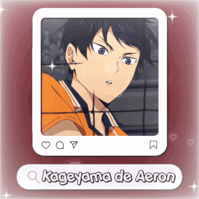 A Picture Of Kageyama De Aeron Is Displayed On A Red Background GIF