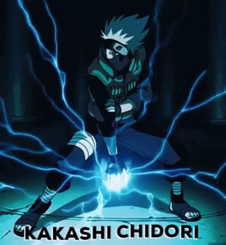 A Picture Of Kakashi Chidori From Naruto With Lightning Behind Him GIF