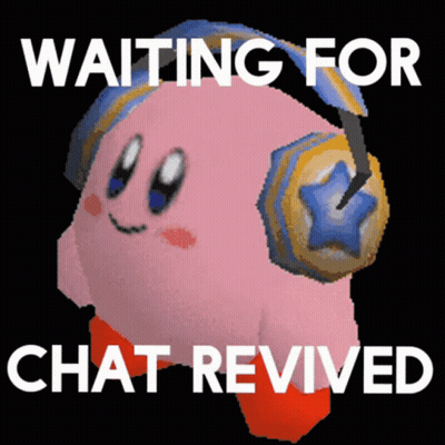 A Picture Of Kirby Wearing Headphones With The Words Waiting For Chat Revived GIF