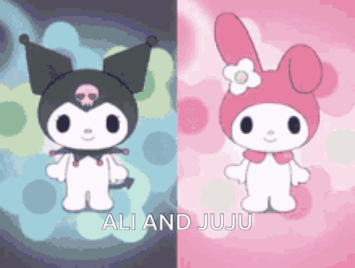 A Picture Of Kuromi And My Melody Standing Next To Each Other GIF