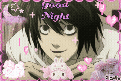 A Picture Of L From Death Note With The Words Good Night GIF