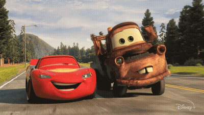 A Picture Of Lightning Mcqueen And Tow Truck Mater From Cars GIF