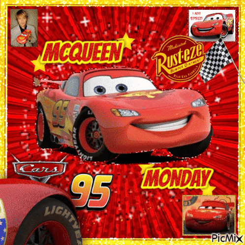 A Picture Of Lightning Mcqueen From Cars On Monday GIF