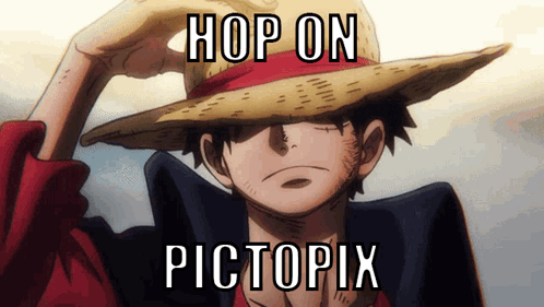 A Picture Of Luffy From One Piece With The Words Hop On Pictopiax GIF