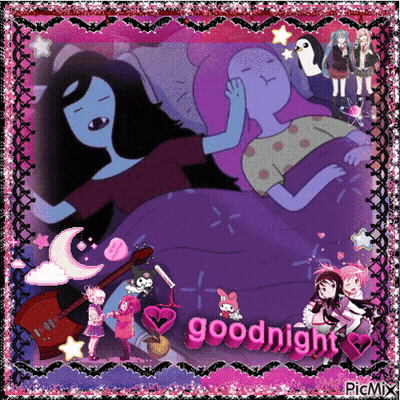 A Picture Of Marceline And Bubblegum Sleeping With The Words Goodnight GIF
