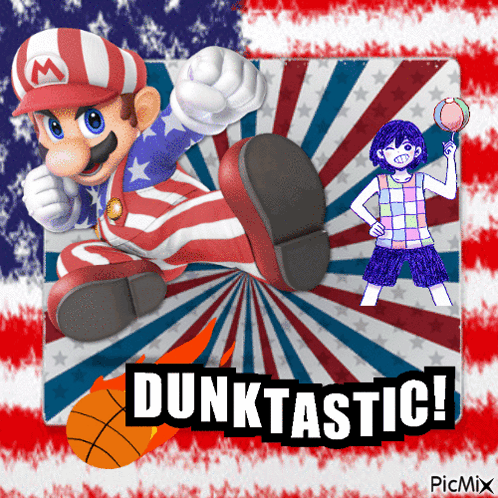 A Picture Of Mario And A Girl With The Words Dunktastic On The Bottom GIF