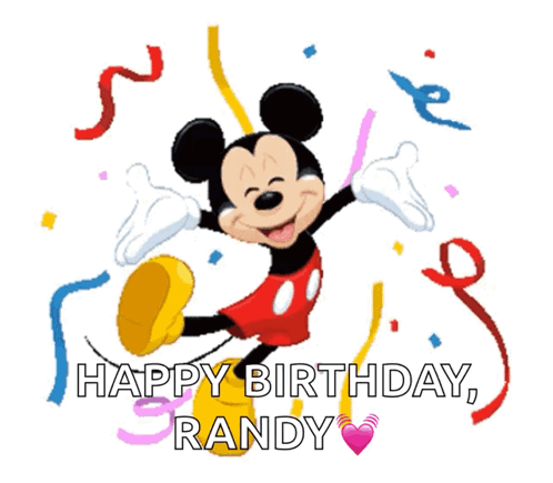 A Picture Of Mickey Mouse Dancing With The Words Happy Birthday Randy GIF