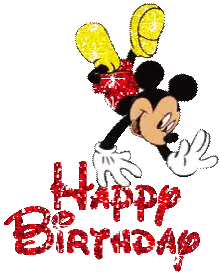 A Picture Of Mickey Mouse Jumping In The Air With The Words Happy Birthday Behind Him Sticker