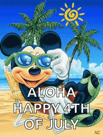 A Picture Of Mickey Mouse Wearing Sunglasses On The Beach GIF