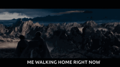 A Picture Of Mountains With The Words Me Walking Home Right Now Below It GIF