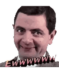 A Picture Of Mr Bean With The Words Ewwwwww Written On His Face Sticker