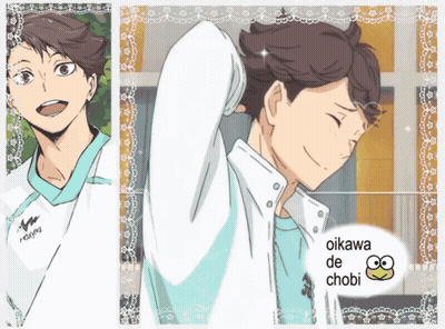 A Picture Of Oikawa De Chobi With A Frog On The Bottom GIF