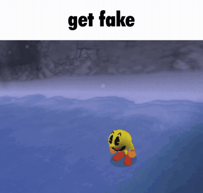 A Picture Of Pac Man With The Words Get Fake Below It GIF