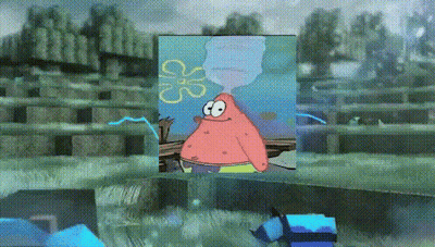 A Picture Of Patrick Star From Spongebob Squarepants With A Volcano In The Background GIF