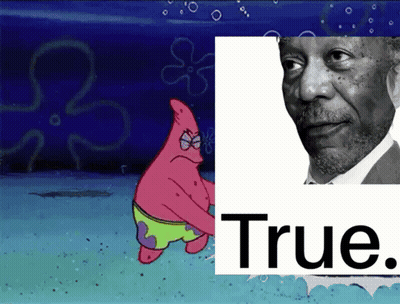 A Picture Of Patrick Star Next To A Picture Of A Man With The Words True On It GIF