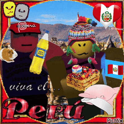 A Picture Of Peru With A Bottle Of Inca Cola In The Middle GIF