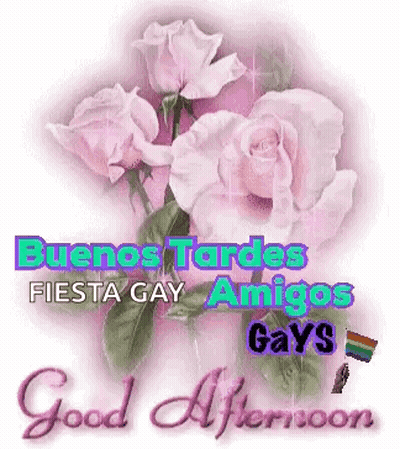 A Picture Of Pink Roses With The Words Buenos Tardes Fiesta Gay Amigos Gays Good Afternoon GIF
