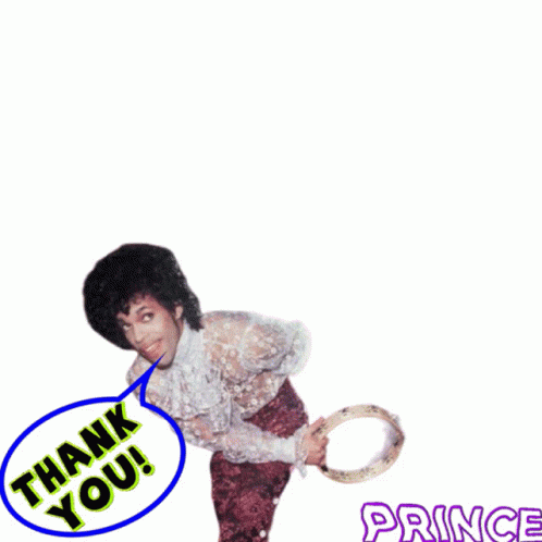 A Picture Of Prince With A Speech Bubble That Reads Thank You GIF
