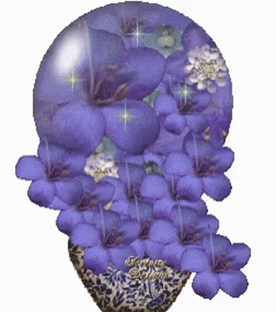 A Picture Of Purple Flowers In A Glass Sphere With A Watermark That Says Fantasy GIF