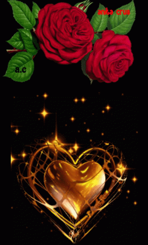 A Picture Of Red Roses And A Gold Heart With The Letters A.c. On The Bottom GIF