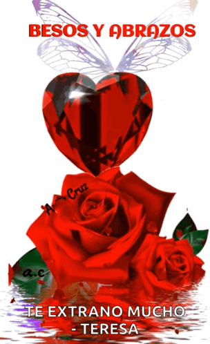A Picture Of Red Roses And A Heart That Says " Besos Y Abrazos " On It GIF