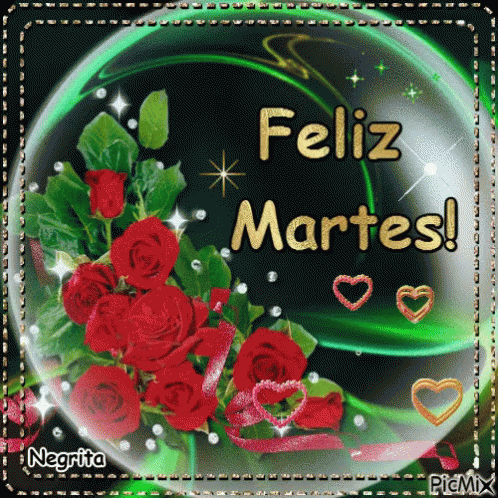 A Picture Of Red Roses With The Words Feliz Martes On It GIF