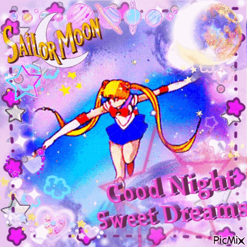 A Picture Of Sailor Moon With The Words Good Night Sweet Dreams On It GIF