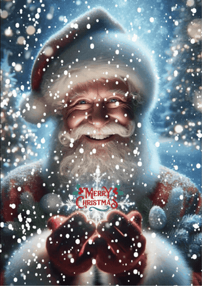 A Picture Of Santa Claus With Merry Christmas Written On The Bottom GIF